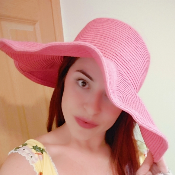 PLT Barbiecore Pink sunhat boho beach retro, woven, medium size brim - Picture 2 of 3